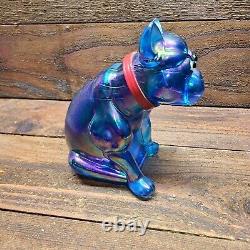 Rare Westmoreland Turquoise Blue Iridescent Carnival Glass Bulldog Doorstop