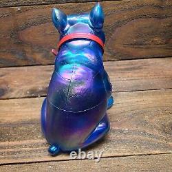 Rare Westmoreland Turquoise Blue Iridescent Carnival Glass Bulldog Doorstop