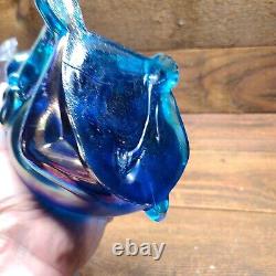 Rare Westmoreland Turquoise Blue Iridescent Carnival Glass Bulldog Doorstop