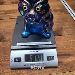 Rare Westmoreland Turquoise Blue Iridescent Carnival Glass Bulldog Doorstop