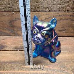 Rare Westmoreland Turquoise Blue Iridescent Carnival Glass Bulldog Doorstop