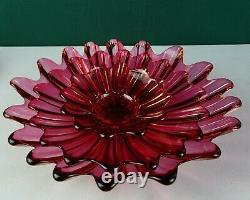 Red Iridescent Scalloped Lotus Flower Shaped Bowl Set of 3 Scalloped Edges
