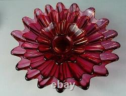 Red Iridescent Scalloped Lotus Flower Shaped Bowl Set of 3 Scalloped Edges