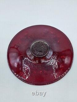 Ruby Red Carnival Glass Children Kittens & Milk Pattern Saucer Iridescent