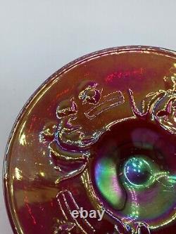 Ruby Red Carnival Glass Children Kittens & Milk Pattern Saucer Iridescent