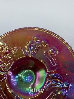 Ruby Red Carnival Glass Children Kittens & Milk Pattern Saucer Iridescent