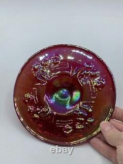 Ruby Red Carnival Glass Children Kittens & Milk Pattern Saucer Iridescent