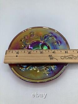 Ruby Red Carnival Glass Children Kittens & Milk Pattern Saucer Iridescent