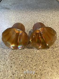 SET OF 2 Vintage NUART Marigold Iridescent Carnival GLASS SHADES
