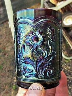 SPECTACULAR Imperial Purple FIELD FLOWER Carnival Glass Pitcher and One TUMBLER