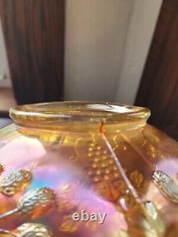 Scarce Vaseline Opal Fenton Carnival Glass Peacock & Grape Pattern Ruffled Bowl