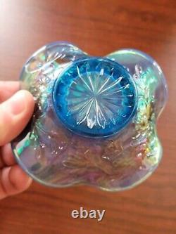 Scarce Westmoreland Blue Opalescent Glass Carnival Glass Intaglio Flower Basket