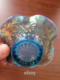 Scarce Westmoreland Blue Opalescent Glass Carnival Glass Intaglio Flower Basket