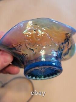 Scarce Westmoreland Blue Opalescent Glass Carnival Glass Intaglio Flower Basket