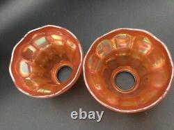Set Of 2 ANTIQUE Iridescent Carnival Glass SHADES Fluted AMBER Nuart