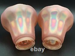 Set Of 2 ANTIQUE Iridescent Carnival Glass SHADES Fluted AMBER Nuart