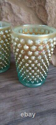 Set Of 4 Fenton for Levay Hobnail Tumbler Aqua Opal / Opalescent Carnival Glass