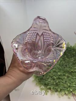 Set of 2 Fenton Vases Carnival Glass Iridescent Pink Lily Diamond Point