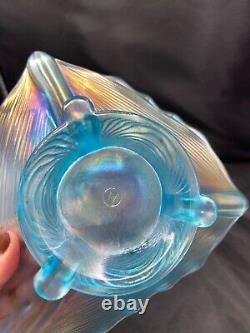Set of 2 vintage NORTHWOOD CARNIVAL GLASS DRAPERY BOWL ICE BLUE IRIDESCENT