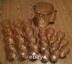Set of 24 Marigold Carnival Glass 12-8 oz. + 11-4 oz. + Pitcher Honeycomb