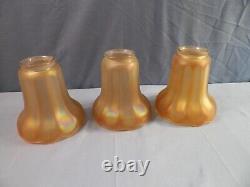 Set of 3 Vintage Lightolier Marigold Iridescent Carnival Glass Lamp Shades