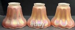 Set of 3 Vintage Red Carnival Glass Marigold Iridescent Lamp Shades