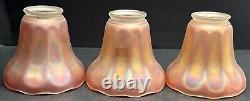 Set of 3 Vintage Red Carnival Glass Marigold Iridescent Lamp Shades