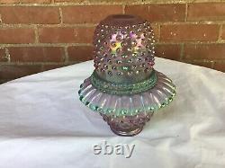 Shelley Fenton Opalescent Lavender Hobnail Carnival Glass Fairy Lamp MINT