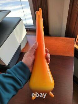 Smith Glass MCM Bittersweet Footed Orange Glass Vase