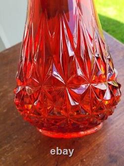 Smith Glass MCM Large Amberina Red Diamond Swung Glass Vase 22 Tall
