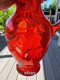 Smith Glass MCM Large Amberina Red Tangerine Vase Pitcher 13.5 tall