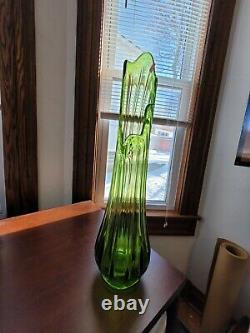Smith Glass MCM Large Green Ribbed Glass Vase