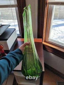 Smith Glass MCM Large Green Ribbed Glass Vase