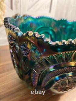 Smith Teal Iridescent Carnival Glass Slewed Horseshoe Bowl 9