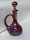 Stunning Gibson Glass Red Carnival Cruet Threaded Design 1986 Iridescent Ec