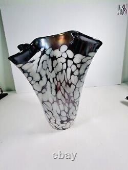 Stunning Purple Amethyst Iridescent Carnival Studio Art Glass Vase 9x8