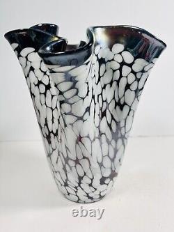 Stunning Purple Amethyst Iridescent Carnival Studio Art Glass Vase 9x8