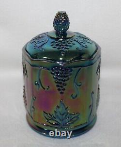 Stunning Vintage 1970s Indiana Glass IRIDESCENT BLUE HARVEST GRAPES CANDY JAR