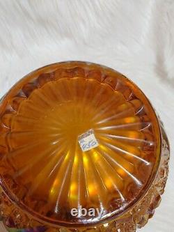 TWO L. E. Bowl Carnival Glass Amber Iridescent Hobstar and Daisy Serrated Heavy