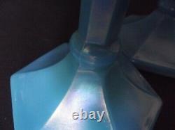 Taper Candle Holder Stretch iridescent Sky Blue Aqua Glass Fenton 449 florentine