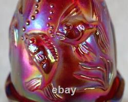 Thomas Fenton Atlantis Red Iridescent Carnival Glass Koi Fairy Lamp 2001 Signed