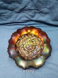 Three Fruits Medallion Amethyst/purple Northwood Spatula Carnival Glass Bowl
