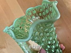 Two Green Opalescent Hobnail Tree Trunk Pattern Vases