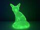 URANIUM GLASS SLY FOX CARNIVAL VASELINE Glass Iridescent Mint Wow