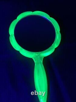 Uranium Carnival VASELINE GLASS Mosser HAND MIRROR Iridescent