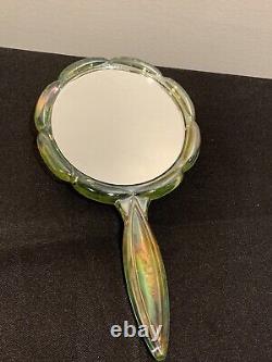 Uranium Carnival VASELINE GLASS Mosser HAND MIRROR Iridescent