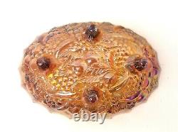 Used Indiana Oval Amber Iridescent Carnival Glass Grape Design Centerpiece Bowl