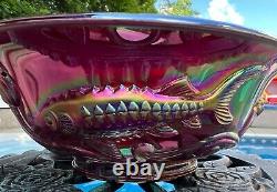 VHTF Fenton DEEP DARK RED CARNIVAL ATLANTIS KOI FISH BOWL90's