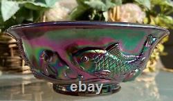 VHTF Fenton DEEP DARK RED CARNIVAL ATLANTIS KOI FISH BOWL90's