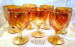 VINTAGE 7 Piece LOT Carnival Glass Goblets Iridescent Marigold Amber 10 Stars